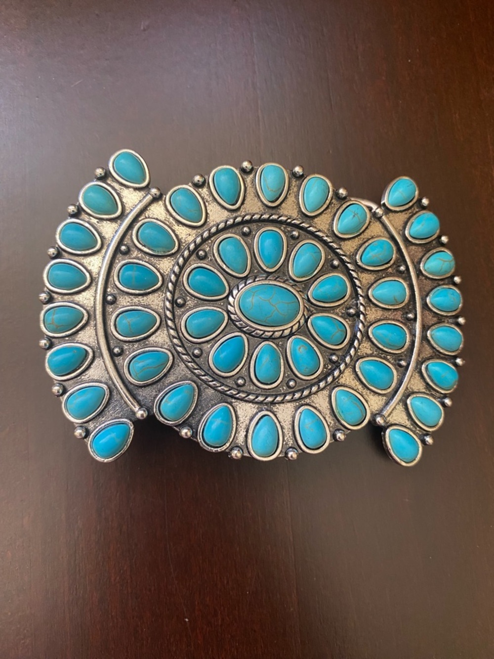 Turquoise Oval Stone Western Belt Buckle - Women Accessories